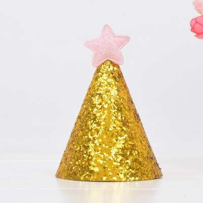 

FUNNYBUNNY Shiny Golden Birthday Hat Stars Mini DIY New Version of The Cap Gold Powder Childrens Birthday Party Hat