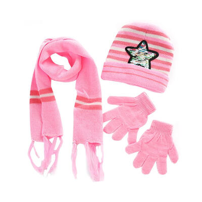 

3pcsset Cute Baby Boys Girls Sequins Star Hat Scraf Gloves Kid Winter Suit