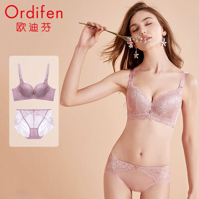 

Ou Difen bra set underwear female 19 years new lace seamless underwear women thin thin thick gathered beauty back ladies bra bra set XB9104 crystal skin B75L