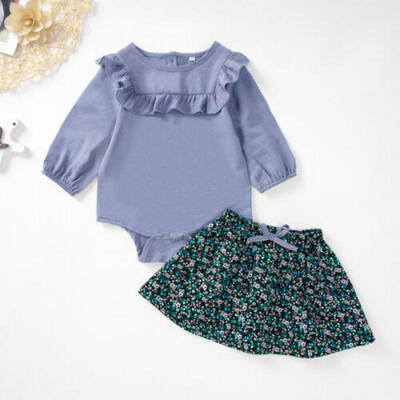 

UK Newborn Baby Girls Long Sleeve Ruffle Tops RomperFloral Skirt Outfits Set