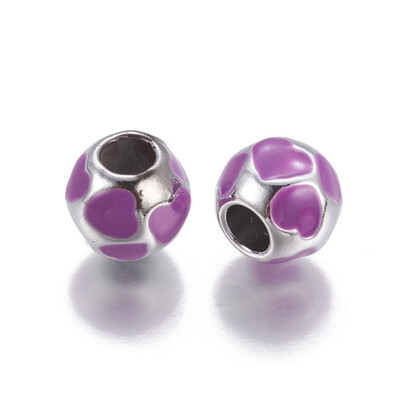 

Alloy European Beads Large Hole Beads Round with Heart MediumOrchid Silver 910x85mm Hole 4mm