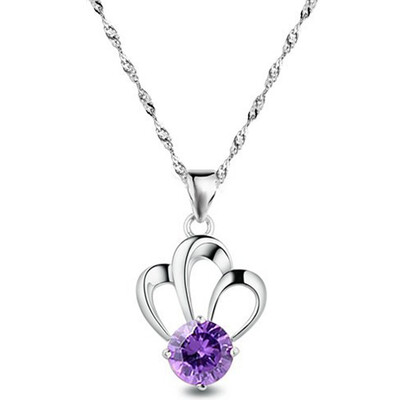 

New Chic Pierced 925 Silver Crown Necklace Pendant Valentine Gift Without Chain
