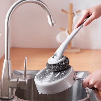 

Toponeto Kitchen Long handle Steel Ball Brush Dishwashing Pot Washing Cleaner Tool