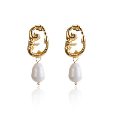 

Vintage Gold Drop Earrings For Women 2019 Geometric Drop Earring Big DIY Wedding Irregular Freshwater Pearl Fashion Jewelry