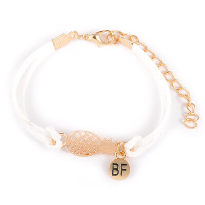

Fashion Cute Hollow Pineapple Letter BF Double Layer Bracelet Korean Velvet Fruit Hand Jewellery Unisex Pair Bracelet Hot Gift