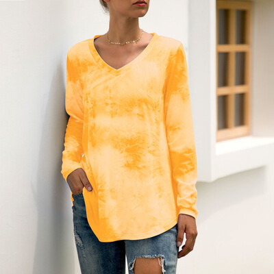 

Tailored Womens Autumn Long Sleeve O Neck Tie Dyeing Slim Fit Casual Blouse Tops