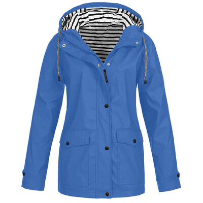 

Toponeto Women Solid Rain Jacket Outdoor Plus Size Waterproof Hooded Raincoat Windproof