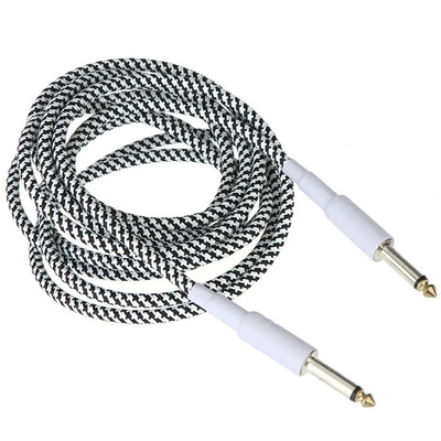 

White Cloth Braided Tweed Guitar Cable Cord 1M