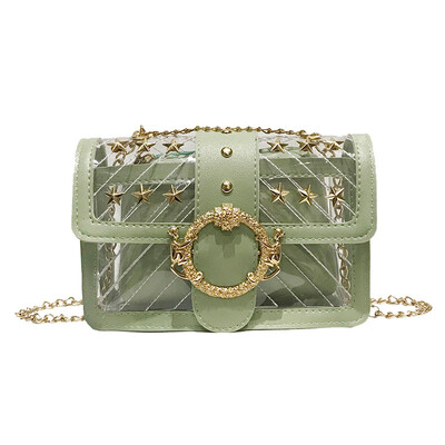 

Lock Chain Crossbody Bags WomenSummer Beach Jelly Transparent Messenger Bag Clear Rivet Square Shoulder Bag T10