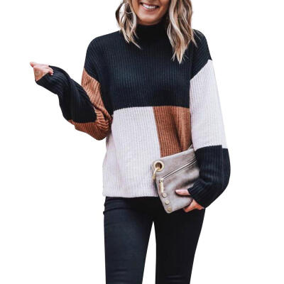 

Women Long Sleeve Hit Color Fashion Pullover Leisure Autumn Winter Sweater