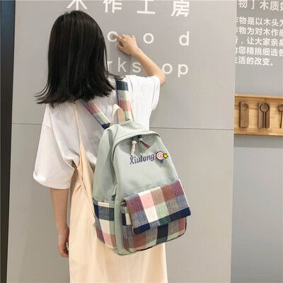 

Old school womens ins Korean high school high-capacity check double-shoulder bag daily college students backpack