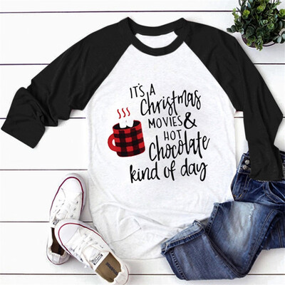 

Tailored Women Casual Merry Christmas Print Round Neck Long Sleeve Splice T-Shirt Tops
