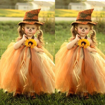 

Kid Baby Girl Flower Tulle TUTU Halloween Cosplay Costume Princess Witch Dress