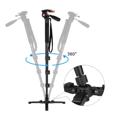 

KINGJOY MP1008F Photography Camera Monopod Aluminum Alloy with Detachable 3-Leg Tripod Base Pan Tilt Fluid Head 54-140cm Adjustabl