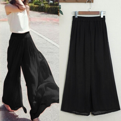 

Women Summer Casual Trousers Wide Leg Chiffon Pants High Waist Loose With lining