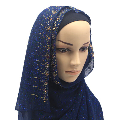 

Turban pearl chiffon gold hot drilling long term long scarf Hui female scarf shawl foreign trade wholesale