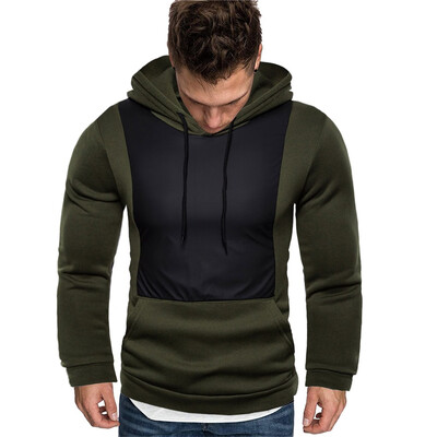 

Toponeto New Mens Fashion In Autumn Winter Pure Color Stitching Long Sleeve Cap Blouse