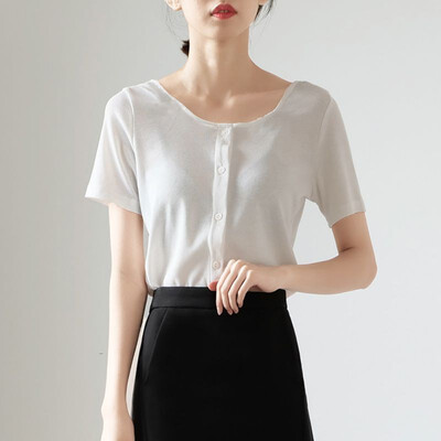 

Square Collar High Waist Lady Short Knit Short-Sleeved Womens Shirt