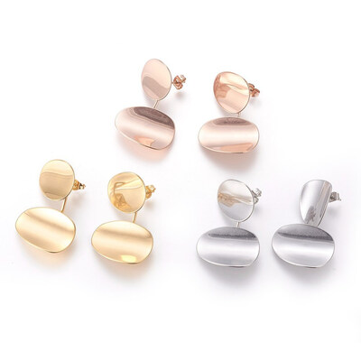 

304 Stainless Steel Ear Studs Oval Mixed Color 38mm Pin 07mm