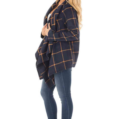 

Toponeto Womens All-Sleeve Plaid Shirt With Wide Lapel Cardigan Coat
