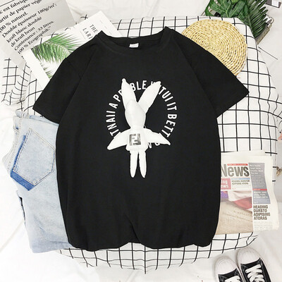 

Women Cotton Harajuku T-Shirt Summer Female Top Tee For Lady Girl Funny Round neck T-shirts Hipster With Cute Doll Decor