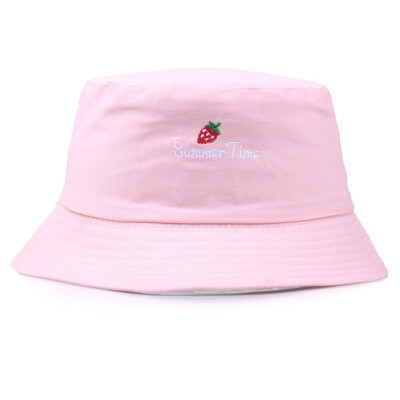 

Strawberry Letter Embroidered Folding Fisherman Hat Outdoor Men Women Bucket Hats Cap Sunshade Hats