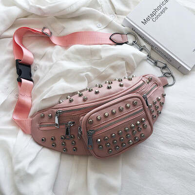 

Bodypack women 2019 new fashion shoulder slung bag Korean version of wild spring&summer personality rivets