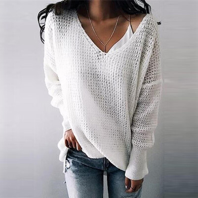

Women Casual V Neck Pullover Shirts Loose Tops Long Sleeve Sweater Autumn Jumper