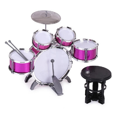 

Children Kids Drum Set Musical Instrument Toy 5 Drums with Small Cymbal Stool Drum Sticks for Boys Girls