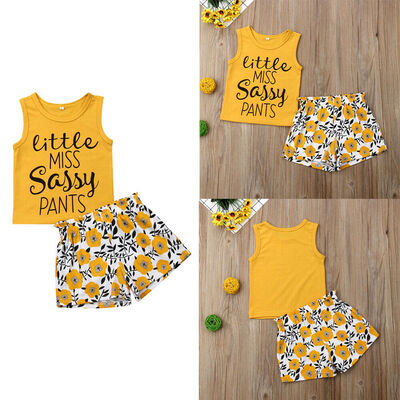 

Summer Baby Girl Fashion Beach Sleeveless Tops T-shirtPants Outfits Set Clothes