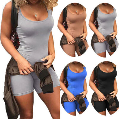 

Women Lady Sleeveless Short Romper Jumpsuit Bodysuit Stretch Leotard Top Blouse