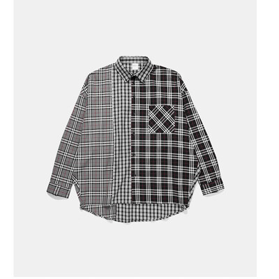 

Autumn high street arc hem plaid mens plaid long-sleeved shirt