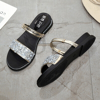 

Slippers sandals female Xia Han version 100 flat bottom water drill students soft sister beach slope&two sandals