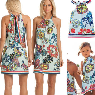 

Summer Family Matching Clothes Women Baby Girls Beach Tutu Dress Floral Party Dresses