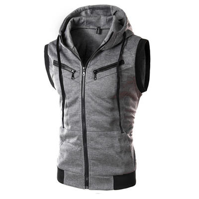 

Mens Hooded Waistcoat 2018 Fashion Male Sleeveless Jacket Zipper Pocket Gilet Casual Cotton Mens Vest