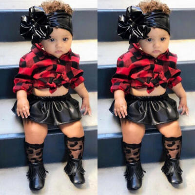

Newborn Infant Baby Girls Plaids T-shirt TopSkirt Romper Kids Christmas Outfits