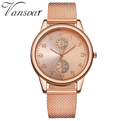 

Vansvar New Fashion Women Silver Gold Mesh Watch Unique Simple Watches Casual Quartz Wristwatches Clock Hot Sale 533