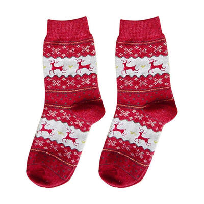 

Women Cartoon Elk Print Knitted Socks Christmas Thicken Anti-slip Socks