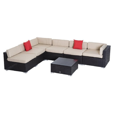 

7 Piece Outdoor Patio Rattan Wicker Sectional Furniture Set