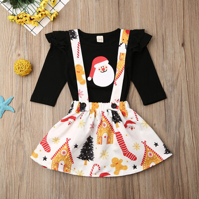 

Christmas Outfits Clothes Toddler Baby Girl Long Sleeve Top Cartoon Bib Skirt