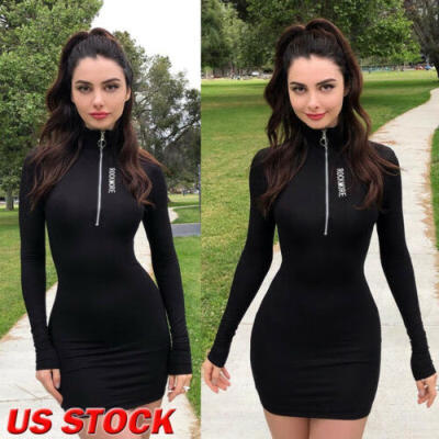 

Womens Sexy Bodycon Long Sleeve Evening Party Cocktail Club Short Mini Dress