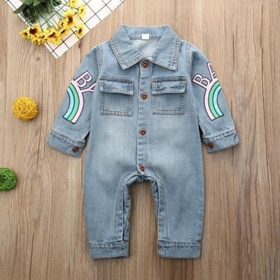

Toddler Baby Boys Kids Giraffe Denim Romper Autumn Winter Outfits Clothes One-piece