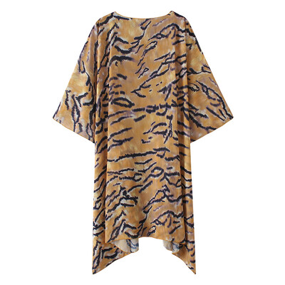 

New Women Chiffon Kimono Cardigan Floral Leopard Print Asymmetric Boho Loose Outerwear Beachwear Bikini Cover Up