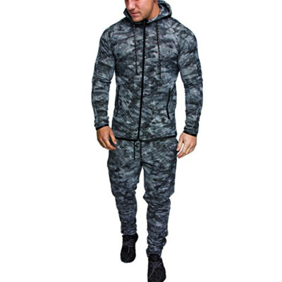 

Toponeto Mens Autumn Camouflage Zipper Sweatshirt Top Pants Sets Sports Suit Tracksuit