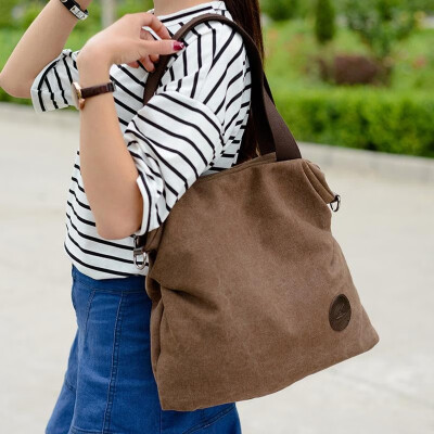 

Women Canvas Crossbody Bag Solid Color Zipper Grab Handles Top Large Capacity Handbag Totes Shoulder Bag