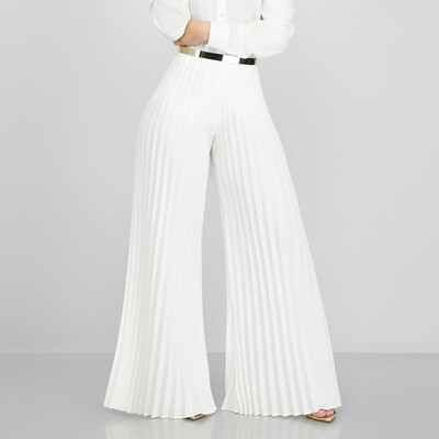 

Fashion Women High Waist Solid Pleated Trousers Casual Wide Leg Loose Sexy Pants