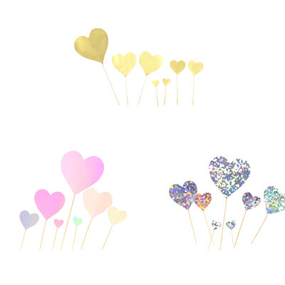 

7pcs Shiny Sequin Heart Shape Cake Topper Fashionable Romantic Cupcake Toppers Decoration Party Supplies