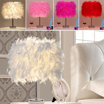 

New Feather Shade Table Lamp Metal Vintage Elegant Bedside Night LIGHT Desk Decor