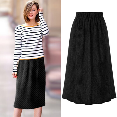 

Gobestart Casual Womens Elasticity High Waist Solid Color Long Skirt Ladies Beach Skirt