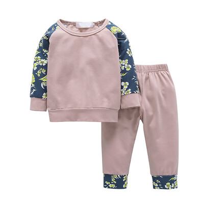 

2019 New Autumn Baby Girl Long Sleeve Casual Outfits Set Floral Pattern Cotton T-shirt TopsSports Pants